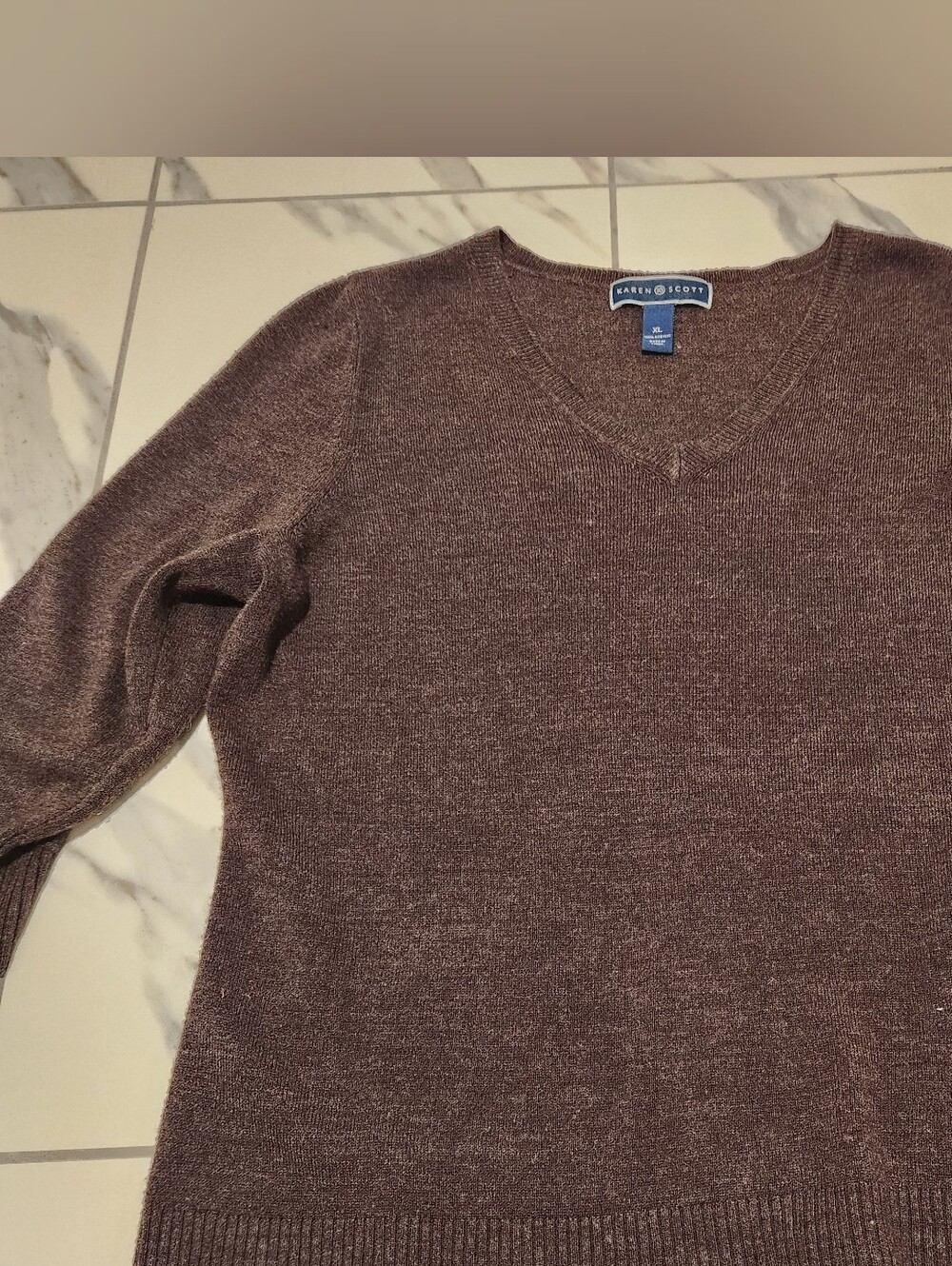 Karen Scott V-Neck Women's Sweater in  Chocolate Brown